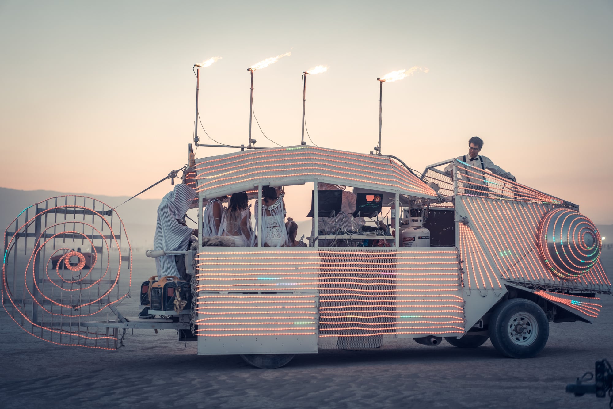 Carl the Chameleon art car, our wedding chariot