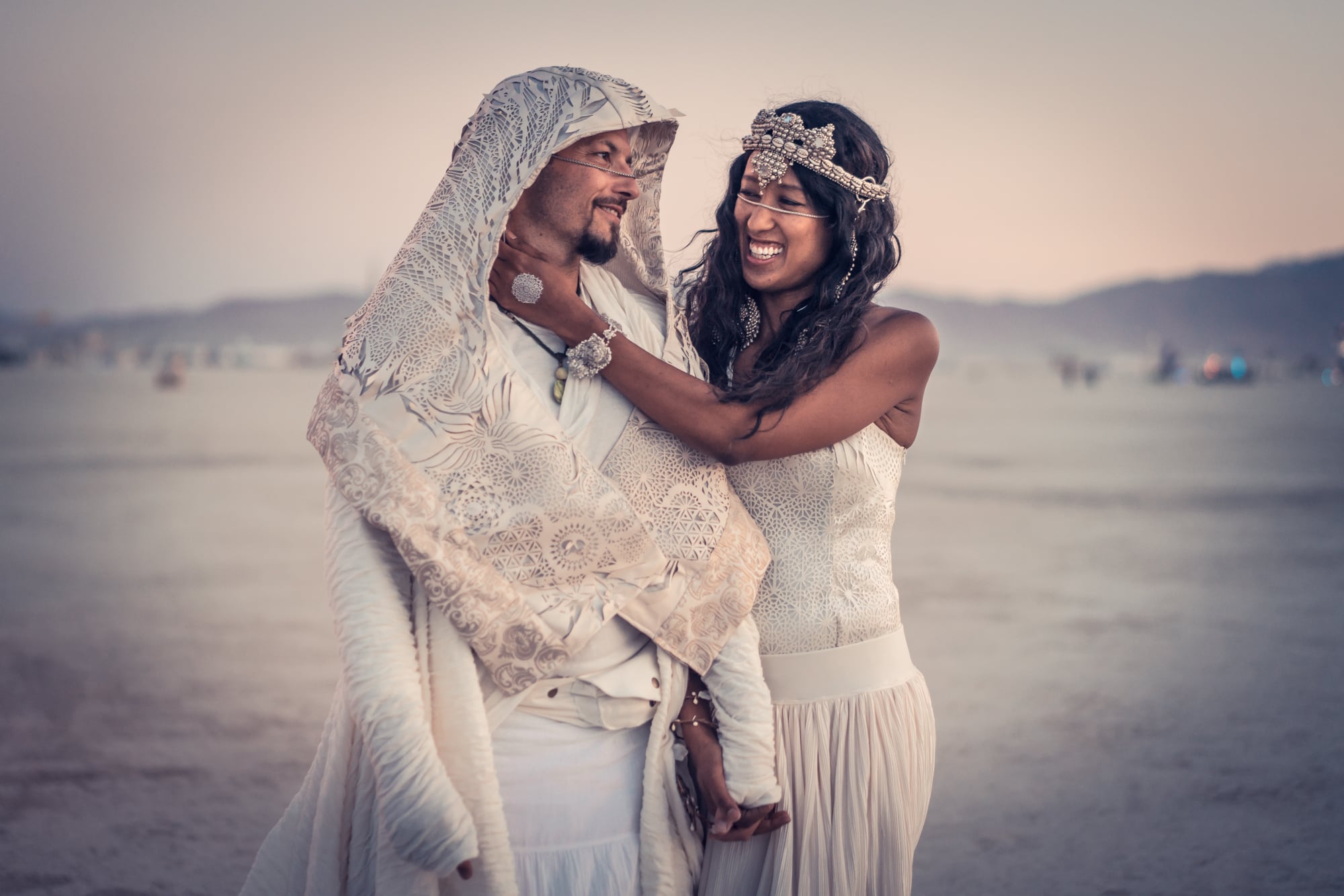 Yoshi and Gilles at their Burning Man wedding