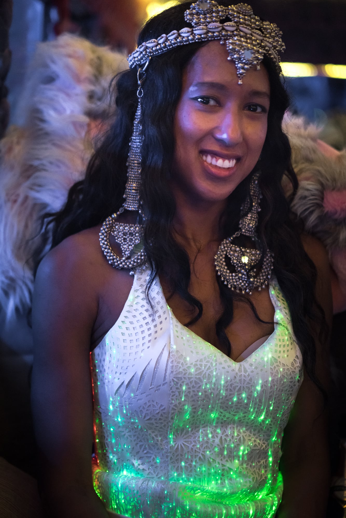 Object and Dawn modular crown and laser cut fiber optic bodice